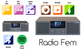 Tangent Radio Fem stereo internetradio met DAB+/FM, Bluetooth, Spotify, USB en CD, gunmetal - walnut