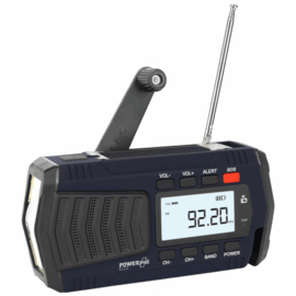 POWERplus MAKI opwindbare AM / FM scan (nood) radio, zaklamp, klok, wekker met zonnepaneel