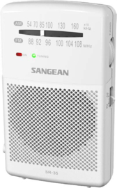 Sangean Pocket 100 (SR-35) budget AM en FM zakradio met ingebouwde luidspreker, wit