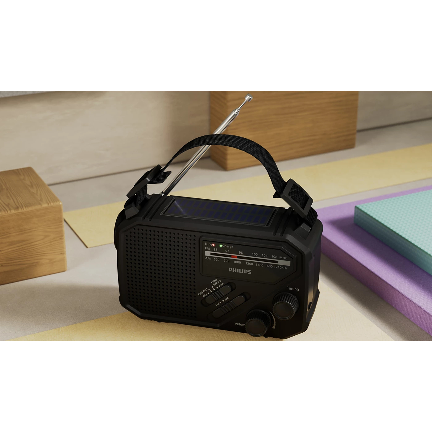 Philips TAR1609 nood radio en lamp met AM en FM, zonnepaneel en zwengel
