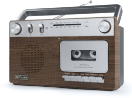 Muse M-152 WS draagbare radio cassette recorder met middengolf MW en FM, houtkleur