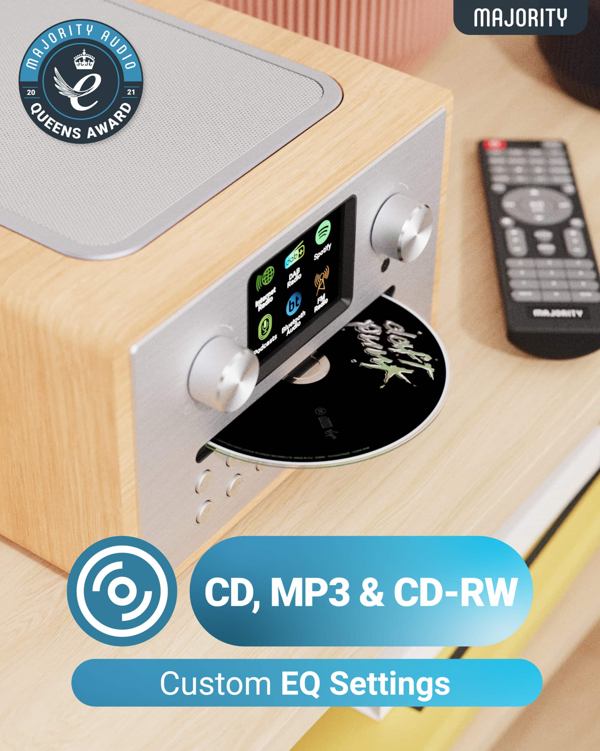 Majority Audio Homerton 2 radio met internetradio, DAB+, FM,  CD, USB, Spotify en Bluetooth, eiken