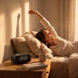 Pure Sleep digitale stereo DAB+ en FM wekker klok radio met Bluetooth, zwart