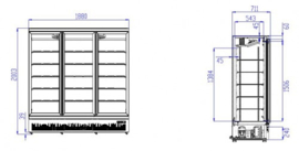 Professionele koelkast met 3 glazen deuren