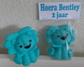 BAD LEEUWTJE IN FOLIE ZAKJE MET LABEL MET EIGEN TEKST