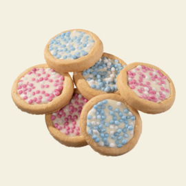 10 stuks melkcrème biscuitjes met muisjes per stuk verpakt