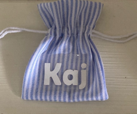 STOFFEN  ZAKJE BLAUW/WIT MET NAAM