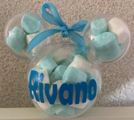 PLASTIC MUIS GEVULD MET BLAUW/WITTE MINI SPEKJES