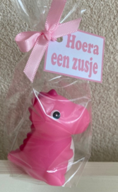 ROZE DINO MET LICHTJE INCL KAARTJE EEN ZUSJE