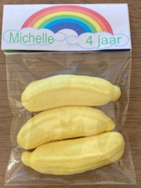 ZAKJE MET 3 BANANEN SPEKJES INCL LABEL MET TEKST