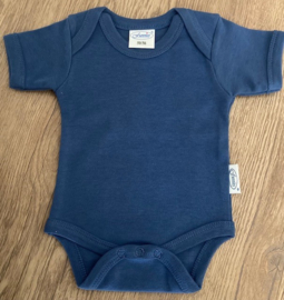 FUNNIE ROMPER SILK BLUE MAAT 50-56 MET TEKST NAAR KEUZE