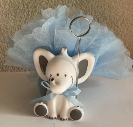 OLIFANT FOTOCLIP INCL ROZE OF BLAUWE TULE LINTJE KAARTJE OP = OP