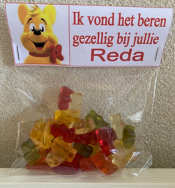 HARIBO ZAKJE MET LABEL "IK VOND HET BEREN GEZELLIG BIJ JULLIE "