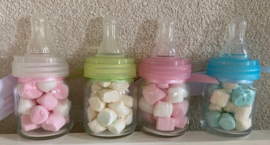 GLAZEN PAPFLES MET MINI SPEKJES EEN LINTJE EN KAARTJE