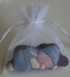 WIT ORGANZA BLAUWE  CHOCOLADE BABY