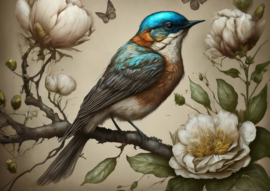 Sweet bird in blue A3, Mint by Michelle decoupagepaper