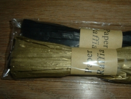 2 x 15 meter papieren rafia in de kleuren goud en zwart