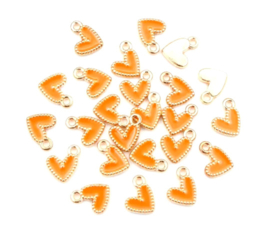 Hartjes bedel goud/ oranje 9x10 mm
