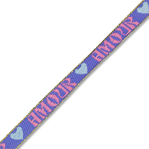Lint met tekst "Amour" Lavender blue-pink-light blue-gold
