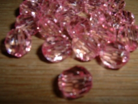 25 Mooie ronde transparante roze facetkralen 10 mm.