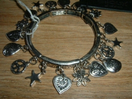 Mooie zilverkleurige metalen armband met bedels