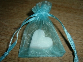 Mooie kleine aquablauwe/lichtblauwe organza zakjes van 7 x 5 cm.