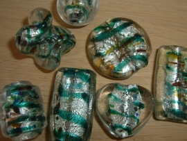 100 gram grote zilverfolie glasmix met zeegroen