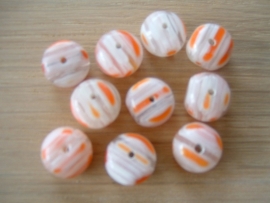 10 Stuks mooie ronde platte millefifiori kralen in transparant met oranje