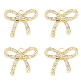 Bedel/hanger strik goud met strass steenttjes 19x22 mm.