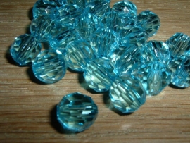 25 Mooie ronde transparante turquoise facetkralen van acryl 10 mm.