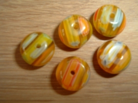10 Stuks mooie ronde platte millefiori kralen in okergeel
