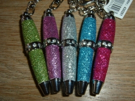 Sleutelhanger "Pen" in vrolijke glitter kleuren