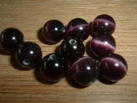 10 stuks cateye kralen in donkerpaars/amethyst 10 mm.