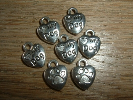 Mooie zilverkleurige bedeltjes "LOVE MY DOG"