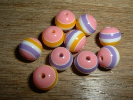 10 Stuks ronde gestreepte pastelkleurige kralen
