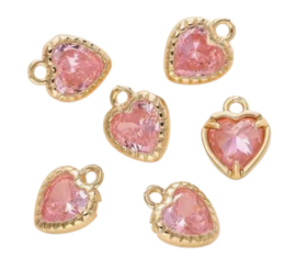 Bedel/hanger hart goud/roze  8x9.5mm (per stuk)