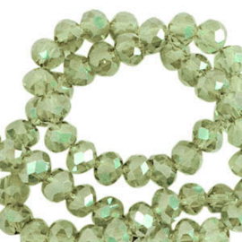 Top Facet kralen 4x3 mm disc Vineyard green-pearl shine coating (per stuk)