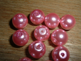 10 stuks roze glasparels 12 mm.