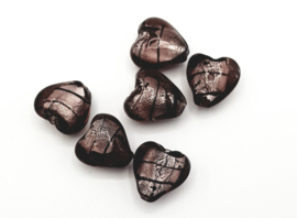 5 stuks paarse zilverfolie hart kralen 10 mm.