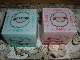 Mooie baby doosjes schaap in turqoise/blauw en roze