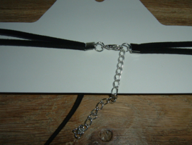 Mooie zwarte veter choker ketting met strik