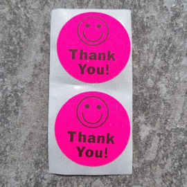 10 stuks smiley sticker ´thank you` neon roze