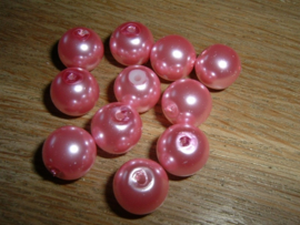 10 stuks roze glasparels 12 mm.