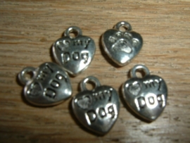 Mooie zilverkleurige bedeltjes "LOVE MY DOG"