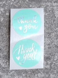 10 stuks sticker aqua blauw met tekst ´THANK YOU´