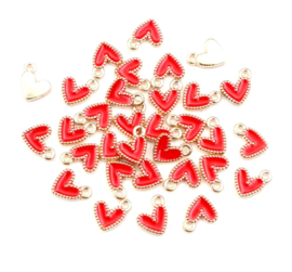Hartjes bedel goud/ rood 9x10 mm