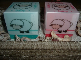 Mooie baby doosjes schaap in turqoise/blauw en roze