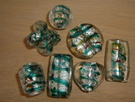 100 gram grote zilverfolie glasmix met zeegroen