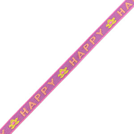 Lint met tekst "happy" Sheer lilac-coral pink