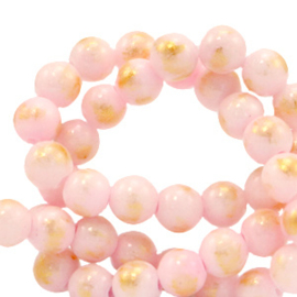 6 mm natuursteen kralen Licht roze-goud